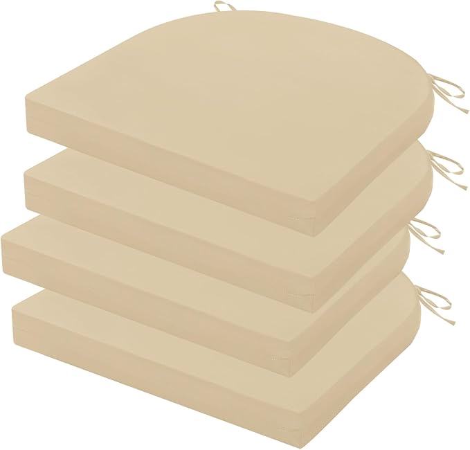 Outdoor Chair Cushions Set of 4, 17x16x2 Inch Patio Furniture Cushions, Water Resistant, Non-Slip Ties (Beige)