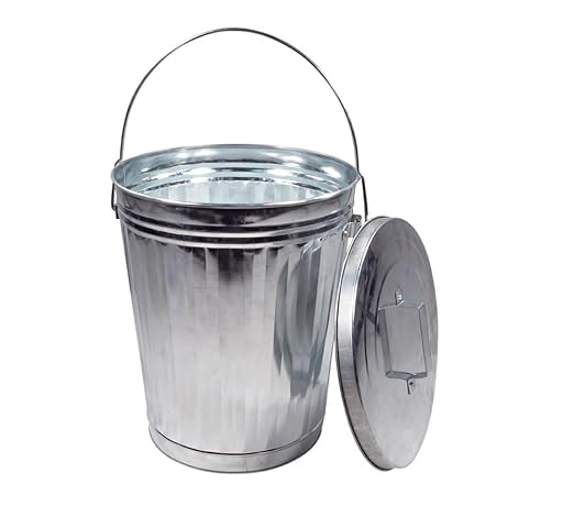 Mytee Products 2 Pack Galvanized Trash Can w/Lid Ideal for Trailers - 6 Gallon Steel Mounted Small Outdoor Garbage Can for Home, Office, Bathroom, Kitchen - Fire and Heat Resistant