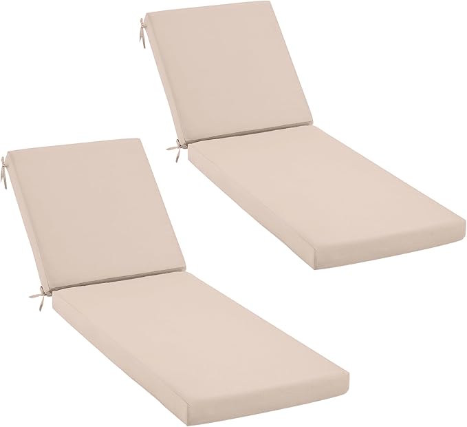 HOMREST 73.2x22.8x3.94 inches Otdoor Lounge Chair Cushion Set of 2,Pool Chaise Lounge Cushion with Splash Fade Tear Resistant Fabric,Beige
