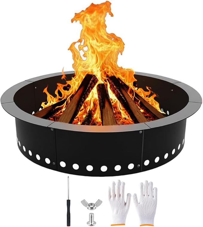 Fire Ring for Outside Fire Pit 48-Inch Outer/44-Inch Inner Diameter, VivaGarden Heavy Duty Solid Metal Steel Round Fire Pit Ring for Camping, DIY Campfire FirePit Insert Kit for Wood Burning, Black