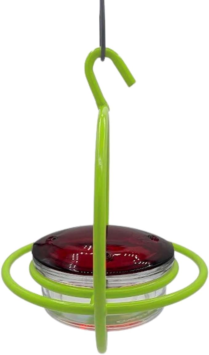 Hummingbird Feeder for Outdoors Hanging, 3.4 OZ Hummingbird Feeders, Glass Bowl with 4 Feeding Ports, Leak Proof Lid & Circular Perch, Bird Feeder (1, Lime)
