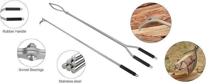 28" Fire Tongs Fire Pit Tongs Set, Stainless Steel Fireplace Tongs Log Grabber Suitable for Outdoor Fireset Fire Pit Bonfire Camp Fire Backyard Deck Indoor Fireplace Tools