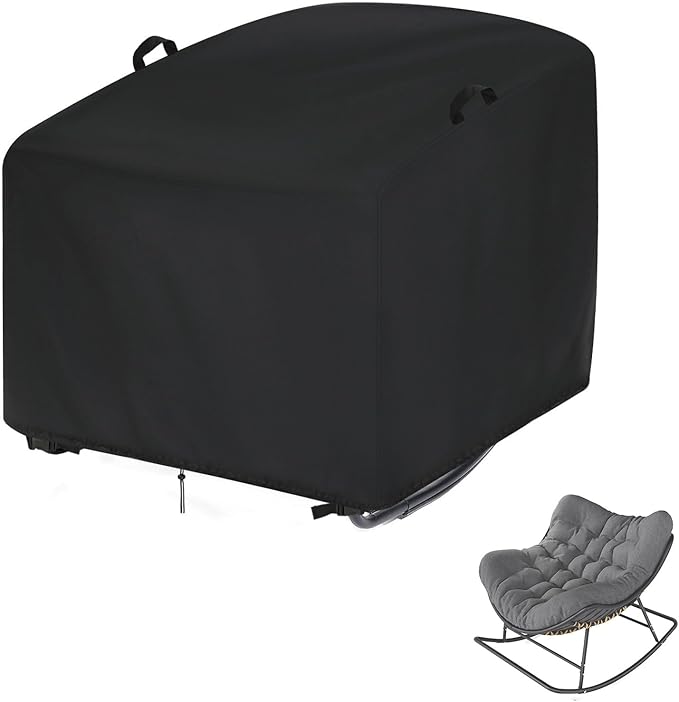 Outdoor Patio Egg Rocking Chair Cover - Waterproof, Fits Indoor Papasan Chair & Rattan Wicker Lounge Chairs (Black, 39x45x28/36in)