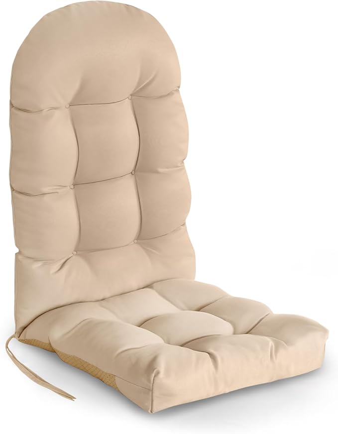 GREENVINES Adirondack-Chair-Cushion | Polyester | Waterproof | Outdoor High Back Rocking Chairs Cushions | Seat with Ties | Non-Slip | Thickened Pad for Patio | 44.5" x 17.3" x 4.1" | Beige