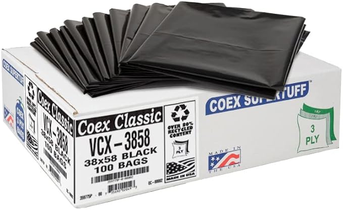 Aluf Plastics 55-60 Gallon Trash Bags - 1.25 MIL (eq) Black Heavy Duty Trash Can Liners - 38" x 58" - Pack of 100 - For Contractor, Industrial, Commercial, & Outdoor