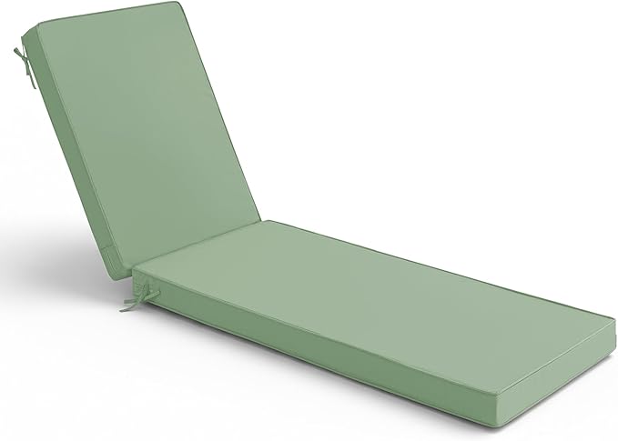 Chaise Lounge Cushions Outdoor - Waterproof and Fade Resistant Sun Lounger Replacement Cushions - Patio Lounger Pads with Removable Cover for Pool, Deck, Lawn, 80 x 26 x 3 Inch, Sage Green