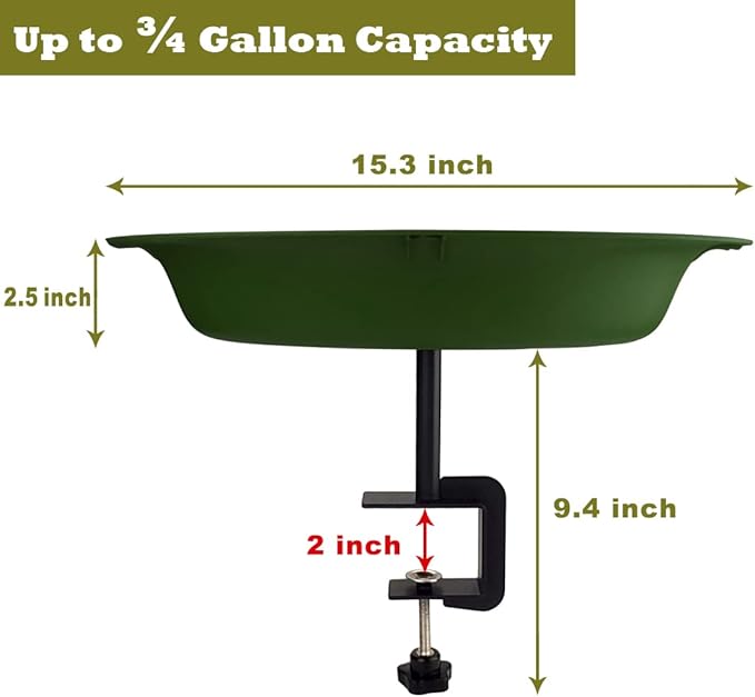 Garbuildman Deck Mounted Bird Bath Bowl Spa Birdfeeder & Adjustable Unheated Birdbath with Heavy Duty Clamp for Outdoor Garden, Oval Style, Green