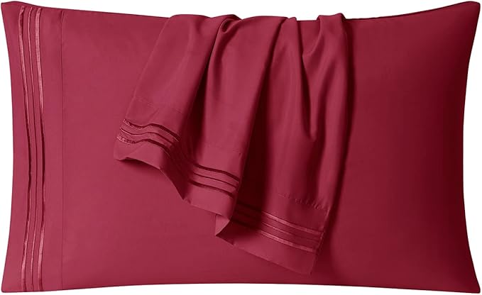 Clara Clark Bed Sheets, Premier 1800 Series 4 Piece Bed Sheet Set, Deep Pocket, Wrinkle, Fade, Stain Resistant, Luxury Soft Bedding Sheets & Pillowcases, Twin-XL, Burgundy Red
