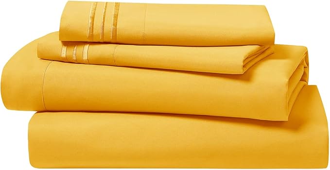 Clara Clark Bed Sheets, Premier 1800 Series 4 Piece Bed Sheet Set, Deep Pocket, Wrinkle, Fade, Stain Resistant, Luxury Soft Bedding Sheets & Pillowcases, Twin, Yellow