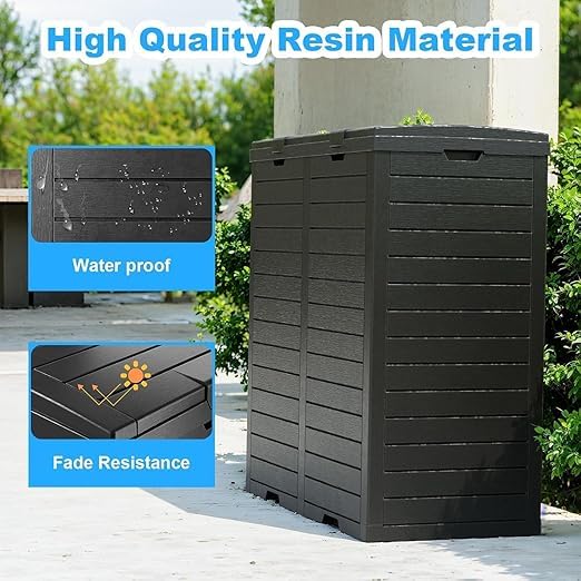 62 Gallon Outdoor Double Trash Can, Waterproof Trash Can Cabinet for Outside, Resin Garbage Bin with Lid and Drip Tray for Easy Cleaning for Patios, Kitchens（Black）
