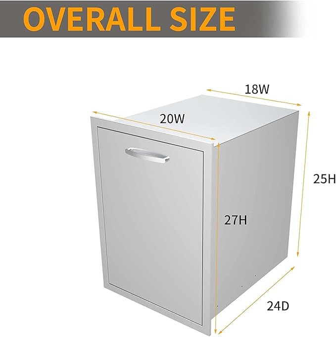 Built-in Double Trash Drawer 20" W x 27" H x 24" D Pull-Out Tray Outdoor Kitchen Stainless Steel Trash Drawer with Handle Storage Two Bins for BBQ Island Grill Station