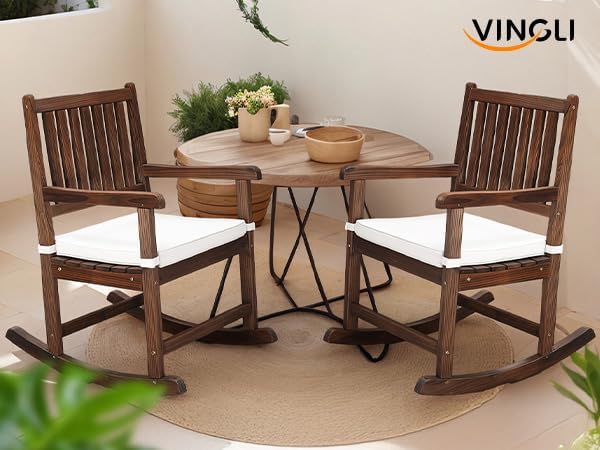 VINGLI Oversized Rocking Chair, Wooden Rocking Chair with High Back, Outside Porch Rocking Chair for Patio, Yard, Garden, 550 LBS, Teak (Rustic, 2 PCS)