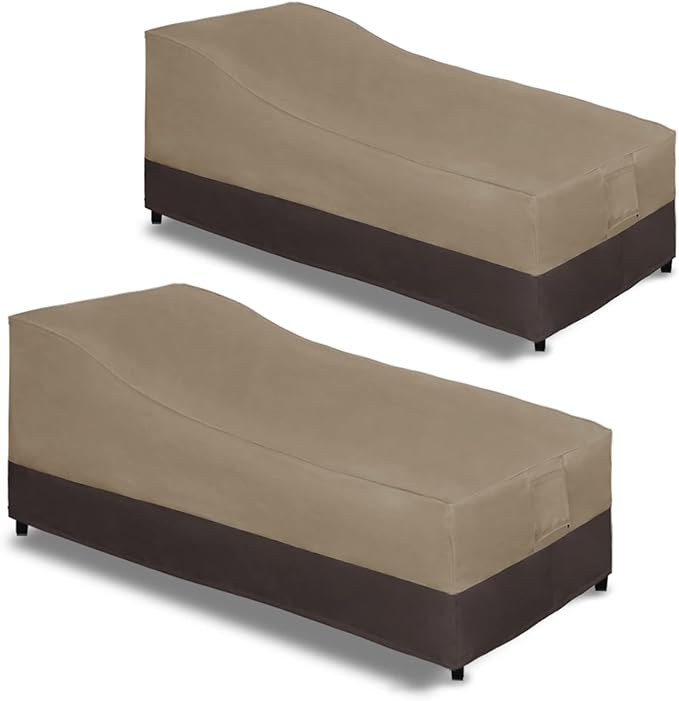 Easy-Going Waterproof Outdoor Chaise Lounge Cover, Heavy Duty Patio Lounge Chair Cover, Windproof Outdoor Furniture Cover with Air Vent 2 Pack-78Wx35.5Dx33H inch, Camel/Dark Brown
