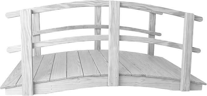 6 FT White Amish Made Garden Bridge with Double Rails for Walkway, Backyard Pond & Landscaping, Outdoor Wooden Footbridge for Koi Pond, Japanese Style Decorative Bridge, Made in USA