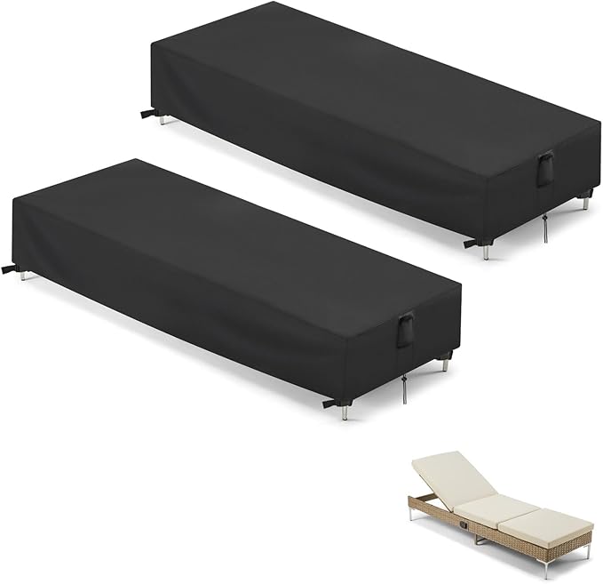 Chaise Lounge Cover, 2 Pack Waterproof Outdoor Lounge Chair Covers for Patio Furniture, Pool Lounge Chair Outdoor Furniture Covers - 79 x 24 x 12 Inch