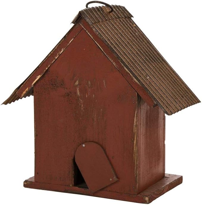 Glitzhome Hanging Bird House for Outdoor, 8.75" H Decorative Pet Cottage Distressed Heart Wooden Birdhouse for Outside, Garden Birdhouse for Bluebird Hummingbird Wren Finch Cardinals Cedar