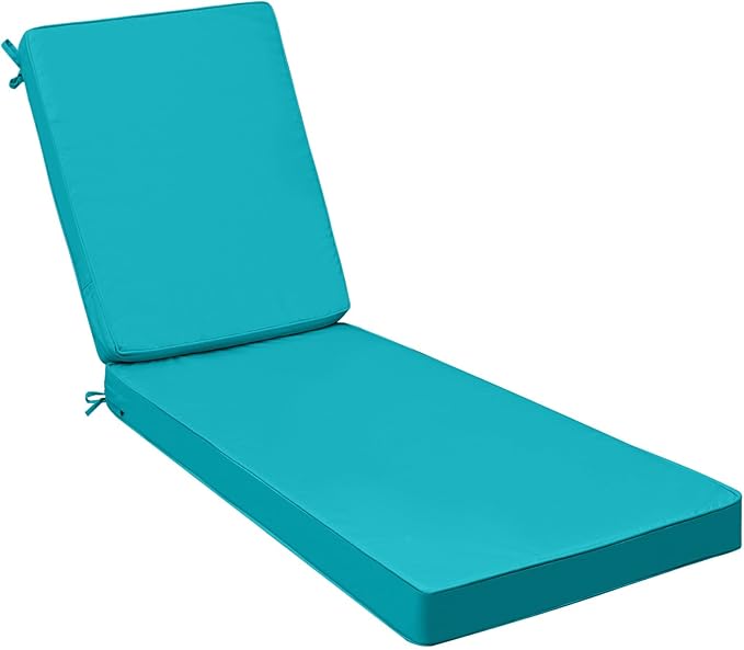 AAAAAcessories Outdoor Chaise Lounge Cushions, Fade-Resistant, Waterproof Patio Furniture Replacement Cushions, 72" x 21" x 3", Turquoise Blue