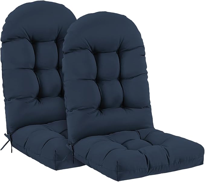 Outdoor Adirondack Chair Cushions Set of 2, 50x21x4 Inch Rocking Chair Cushion, High Back Patio Soft Seat Pad with Ties, Indoor Outside Use, Fade-Resistant & Waterproof, Dark Blue