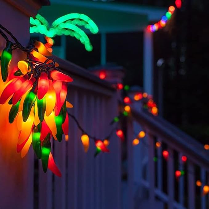 Multicolor Chili Pepper Lights, 13.6Ft Christmas Decorative String Lights with 35 Red Green Yellow Chili Light, Connectable Chili Pepper Lights for Outdoor Indoor Xmas Party Kitchen Garden