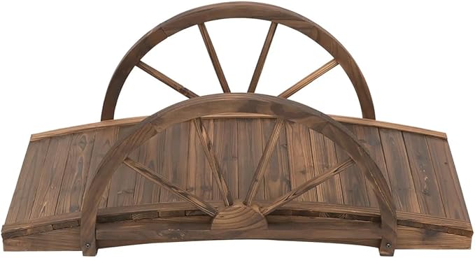 3.3ft Arched Wooden Garden Bridge with Half-Wheel Style Railings for Garden and Backyard - Solid Fir Construction, Stained Finish