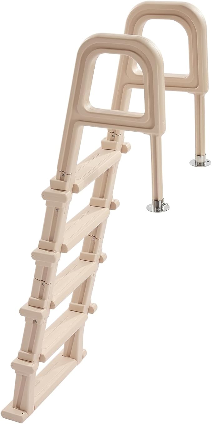VEVOR Swimming Pool Ladder, Inclined 5-Step Double Handrails Stair, Non-slip Heavy Duty Step, Load Capacity 300 lb, for 48-54" Inground & Above-ground Pools of Any Deck Surface Indoor & Outdoor, Taupe