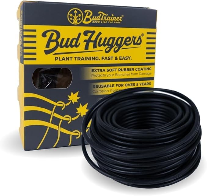 BudHuggers for Optimal Plant Training | 50ft (15M) | 3mm Thick Garden Wire Ties | Flexible & Durable | Rubber Plant Ties to Yield Bigger Buds, Stronger Branches & Larger Canopies | Reusable