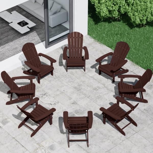 YEFU Adirondack Chairs Set of 8: Outdoor Chair HIPS Plastic Adirondack Chairs - Patio Chairs with Wood Texture - Lawn Fire Pit Deck Porch Garden Chairs for Adults(Coffee)