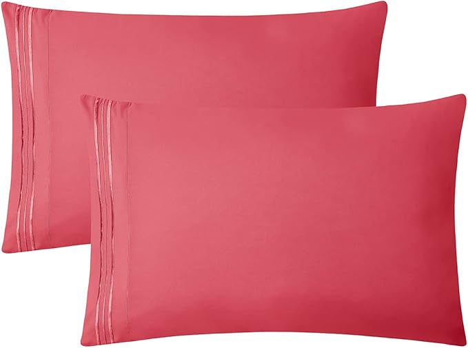 Clara Clark Bed Sheets, Premier 1800 Series 4 Piece Bed Sheet Set, Deep Pocket, Wrinkle, Fade, Stain Resistant, Luxury Soft Bedding Sheets & Pillowcases, California King, Coral Pink