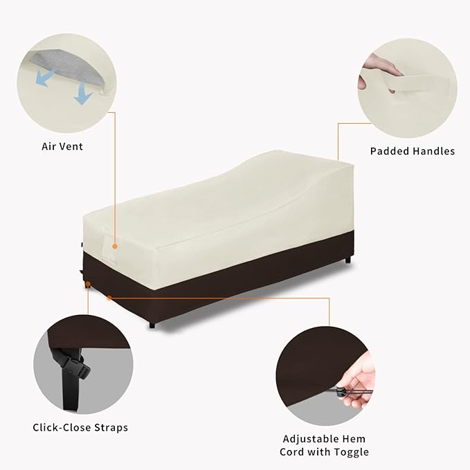 Easy-Going Waterproof Outdoor Chaise Lounge Cover, Heavy Duty Patio Lounge Chair Cover, Windproof Outdoor Furniture Cover with Air Vent (2 Pack-78Wx35.5Dx33H inch, Beige/Dark Brown)