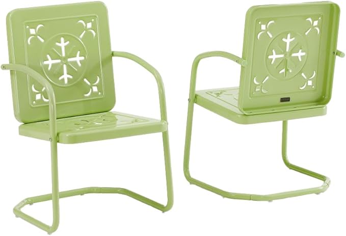 Crosley Furniture Azalea 2-Piece Outdoor Chair Set, Vintage Retro Metal Patio Chairs for Dining, Porch, Deck, Key Lime Gloss