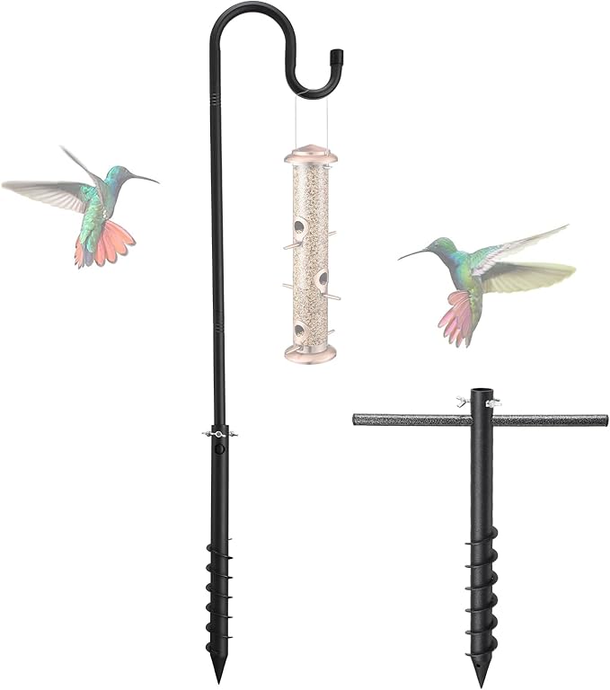 Bird Feeder Pole, 108" Shepherds Hooks for Outdoor Heavy Duty, Tall Hummingbird Feeders Stand for Hanging Plants, Metal Shepherd Hook Hanger Stick with Ground Anchor for Outside Garden Yard Wedding