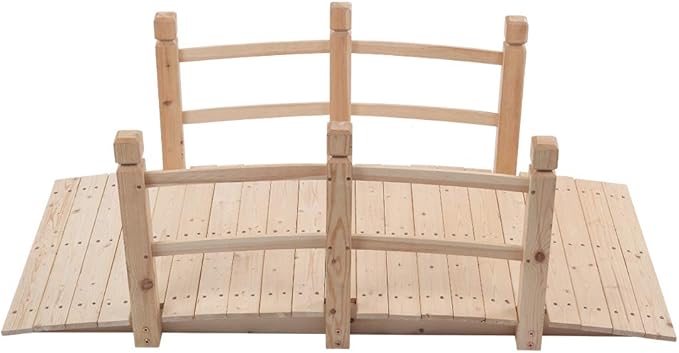 5FT Wooden Garden Bridge with Handrails, Decorative Landscape Footbridge for Yard, Pond, Farm or Creek - Rust-Resistant Cedar Construction, Easy Assembly & 500LB Capacity, Natural