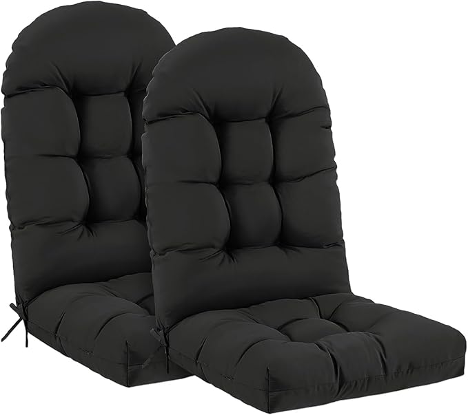 Outdoor Adirondack Chair Cushions Set of 2, 50x21x4 Inch Rocking Chair Cushion, High Back Patio Soft Seat Pad with Ties, Indoor Outside Use, Fade-Resistant & Waterproof, Black