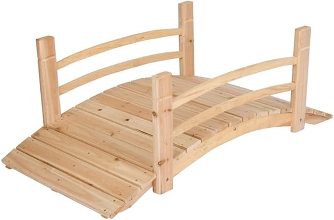 Pemberly Row Cedar Wood Garden Bridge, 48.5 in, Beige Finish, Handcrafted with Handle Rails, Durable Landscape Decor, Rustic Outdoor Sculpture for Backyard or Garden Use