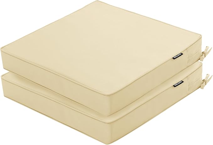 Outdoor Chair Cushions 22 x 22 Inch Waterproof Patio Chair Cushions with Tie 5 Year Color Fastness Thick Outdoor Seat Cushion for Garden Lawn Patio Furniture Beige Set of 2