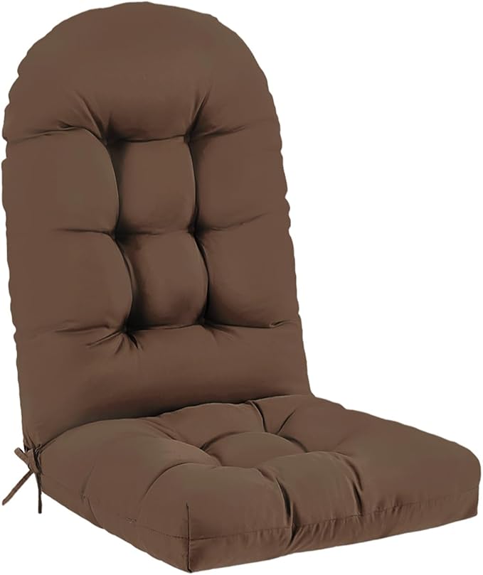 Outdoor Adirondack Chair Cushion, 44x19x4 Inch Rocking Chair Cushions, High Back Patio Soft Seat Pad with Ties, Indoor Outside Use, Fade-Resistant & Waterproof, Brown