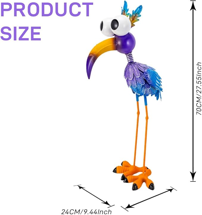Metal Purple Big-Eyed Bird Statue Garden Decor, Big-Eyed Bird Garden Statue Decor Yard Art for Home Kitchen Outdoor Patio Lawn Decor