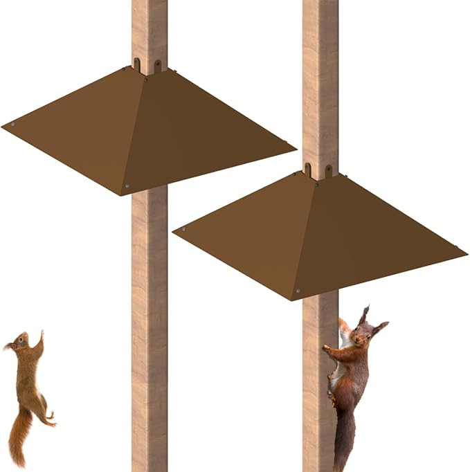 Metal Squirrel Baffle for 4x4 Post, Outside Wooden Pole Mount Squirrel Guards for Bird Feeders, 17 Inch Squirrels Deterrents Stopper to Deter Racoons, Brown, 2pcs
