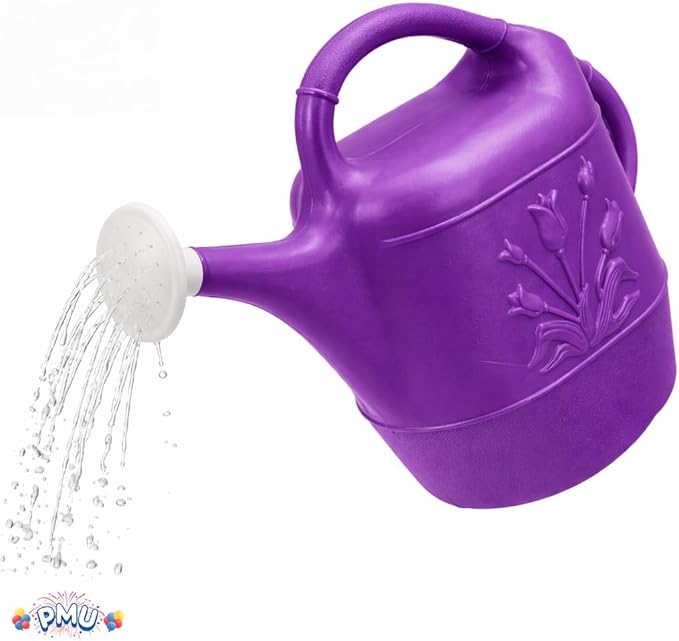 PMU 2 Gallon Watering Can - Garden Watering Can for Indoor & Outdoor Plants - Plastic Water Can with Detachable Sprinkler Head - Large Water Pot, Made in USA - Purple Pkg/1