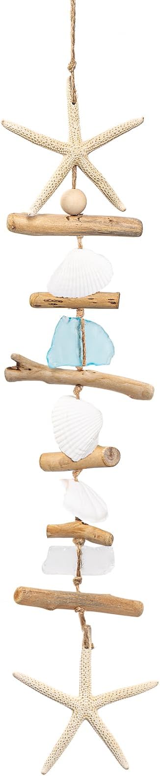 JQAQJU Wooden Driftwood Wall Decor, Starfish Bathroom Decor with Sea Shells, Driftwood Beach Room Decor for Home Indoor Outdoor, Coastal Wall Art for Living Room, Bedroom and Dining Room Blue