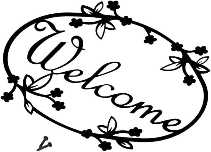 12" American Made Iron Outdoor Welcome Sign - Floral Design