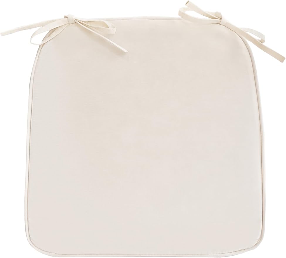 17"x 16"x 3" Patio Chair Cushions Set of 2, Waterproof Outdoor Chair Cushions, Patio Seat Cushion with Adjustable Ties, Beige