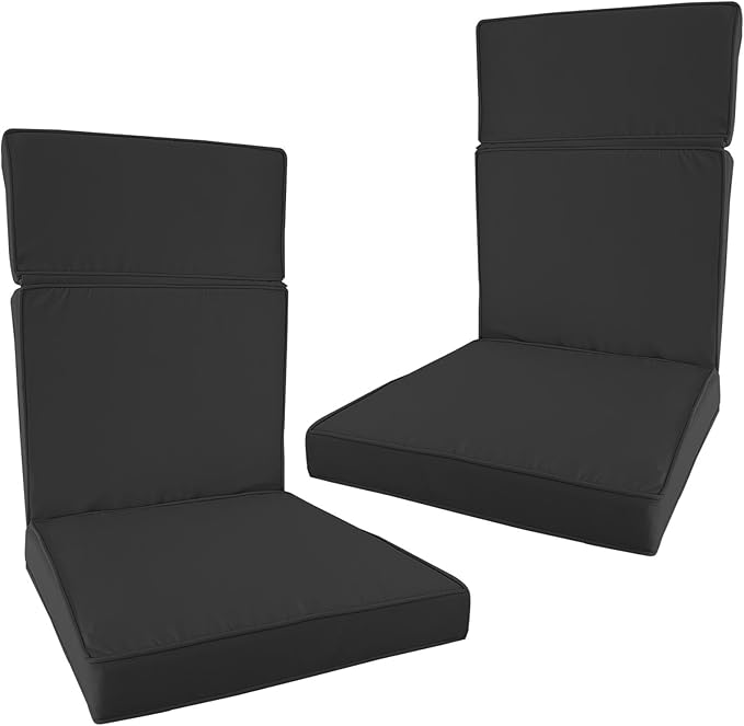 2 Pieces High Back Patio Chair Cushions, Fade Resistant Outdoor Rocking Chair Cushions, Office Chair Back Support Cushion (Black, Seat (21''x21''x3'')+Backrest (21''x28''x3''))