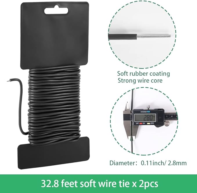 Shintop Reusable Garden Plant Twist Tie 2.8mm, 2PCS 65Feet Heavy Duty Soft Wire Tie for Tomato Plants, Climbing Roses and Vines Organizing (Black)