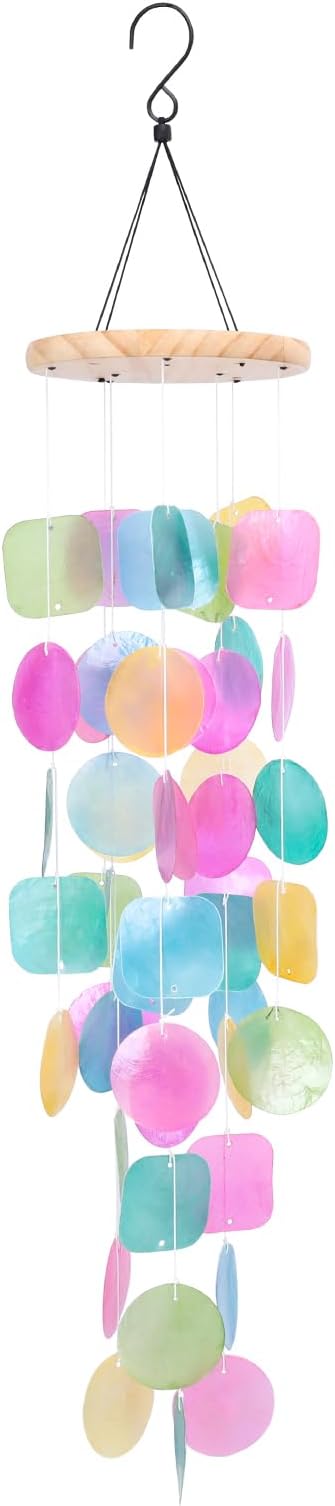 MUMTOP Shell Wind Chimes for Outside Clearance, Tropical Colorful Capiz Shell Wind Chime for Patio,Indoor,Outdoor,Garden,Yard,Coastal,Beach Decor or Gifts for Women,Girl