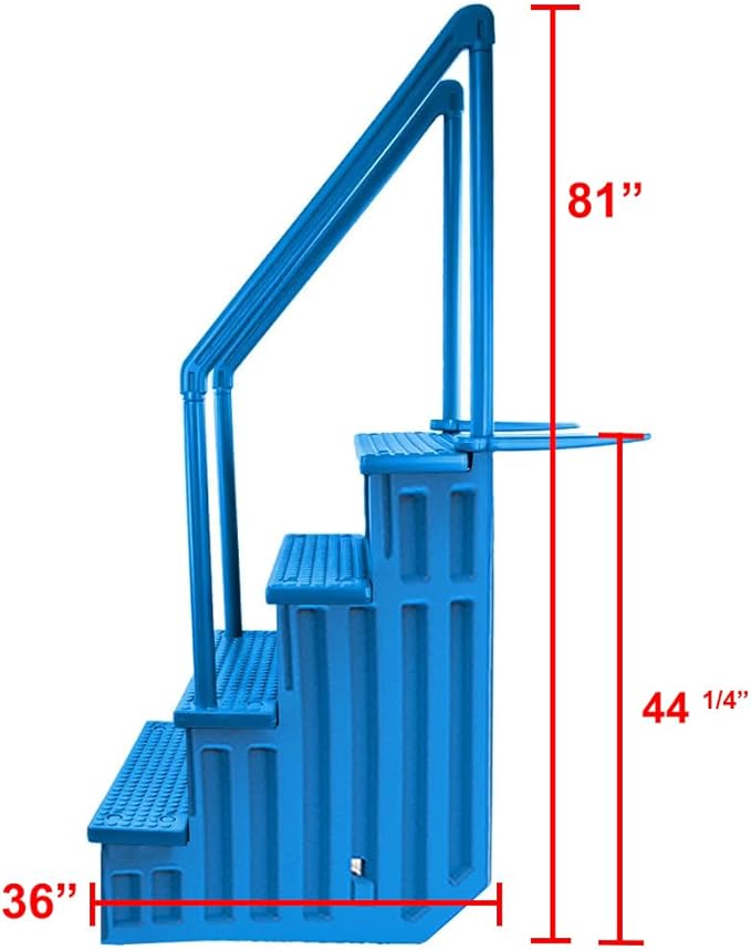 Aqua Select Anti-Slip in-Pool Steps | Blue | for Above Ground Swimming Pools | Can Mount to Decks 48" to 54" H | Safety Stairs Capacity Up to 350 lbs