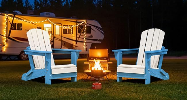 SERWALL Kids Adirondack Chair Sets for 2, HDPE Adirondack Chair for Children,All-Weather Resistant for Patio, Garden, Backyard - Light Blue and White