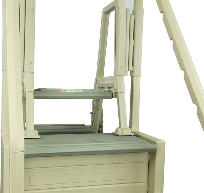 Confer Plastics Step-1X with 8000X Ground to Step Ladder: Above Ground Entry System, Dual Handrails, Slip-Resistant Steps, Supports 300 lbs, Easy Install – Made in USA, Warm Grey with Grey Step-1X