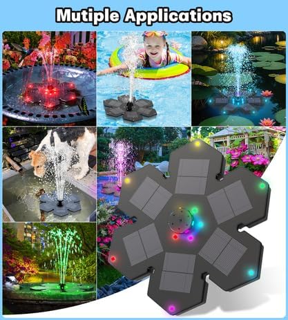 SZMP Solar Fountain Upgraded, 3.5W Snowflake Double Layer Colorful Lights, 2000mAh Battery 4 Fixes & 7 Nozzles, Solar Bird Bath Fountain for Garden Patio Pond Outdoor Décor