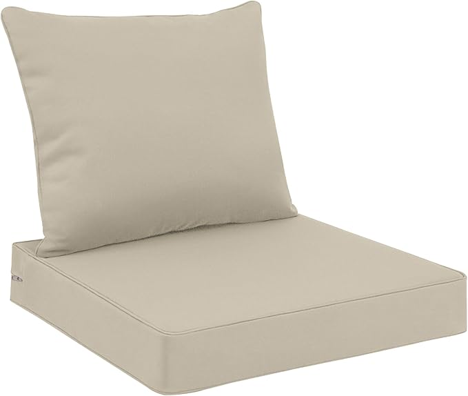 Favoyard Outdoor Seat Cushion Set 19 x 19 Inch Waterproof & Fade Resistant Patio Furniture Cushions with Removable Cover Deep Seat & Back Cushion with Handle and Adjustable Straps for Chair Sofa Couch